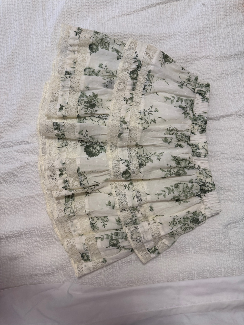 Francesca's Cream Mini Skirt with Olive Green Floral Print